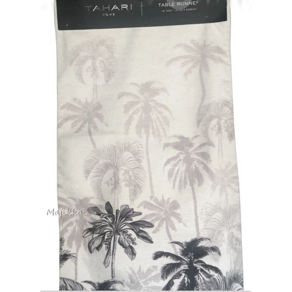 Tahari Black White Palm Trees Table Runner Monochrome Tropical Summer 16x90